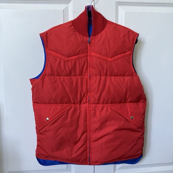 Vintage Swan Brand Quilted Vest Mens L Reversible Down Filled Zip Snap Puffer - Picture 4 of 8